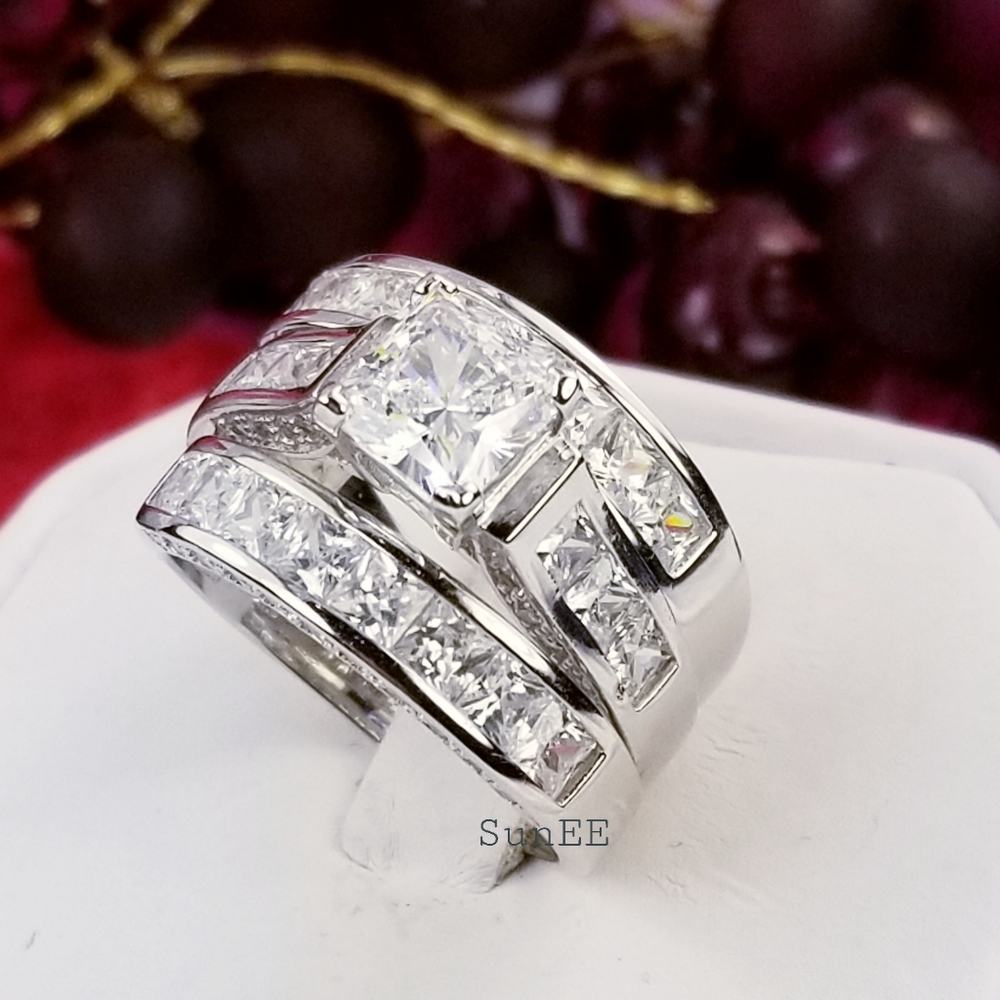 Real 925 Princess Wedding Ring Set